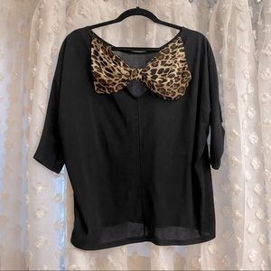 Windsor Black and Brown Leopard/ Cheetah Oversized Blouse w/ bow detailing